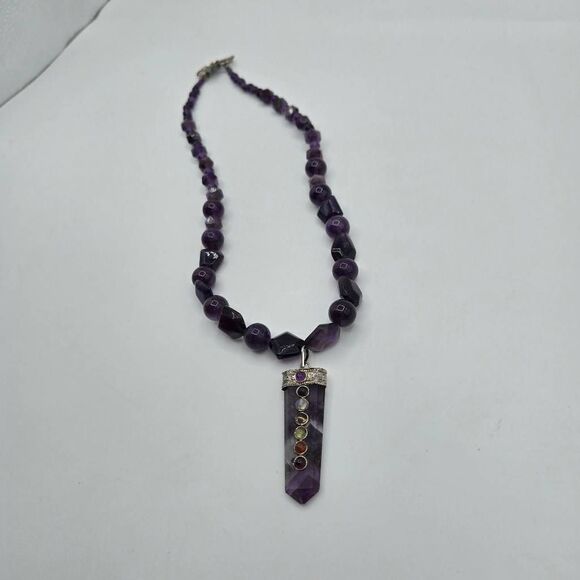 Amethyst Chakra Pendant Necklace Beads Stone Artsy Whimsy - Picture 3 of 5